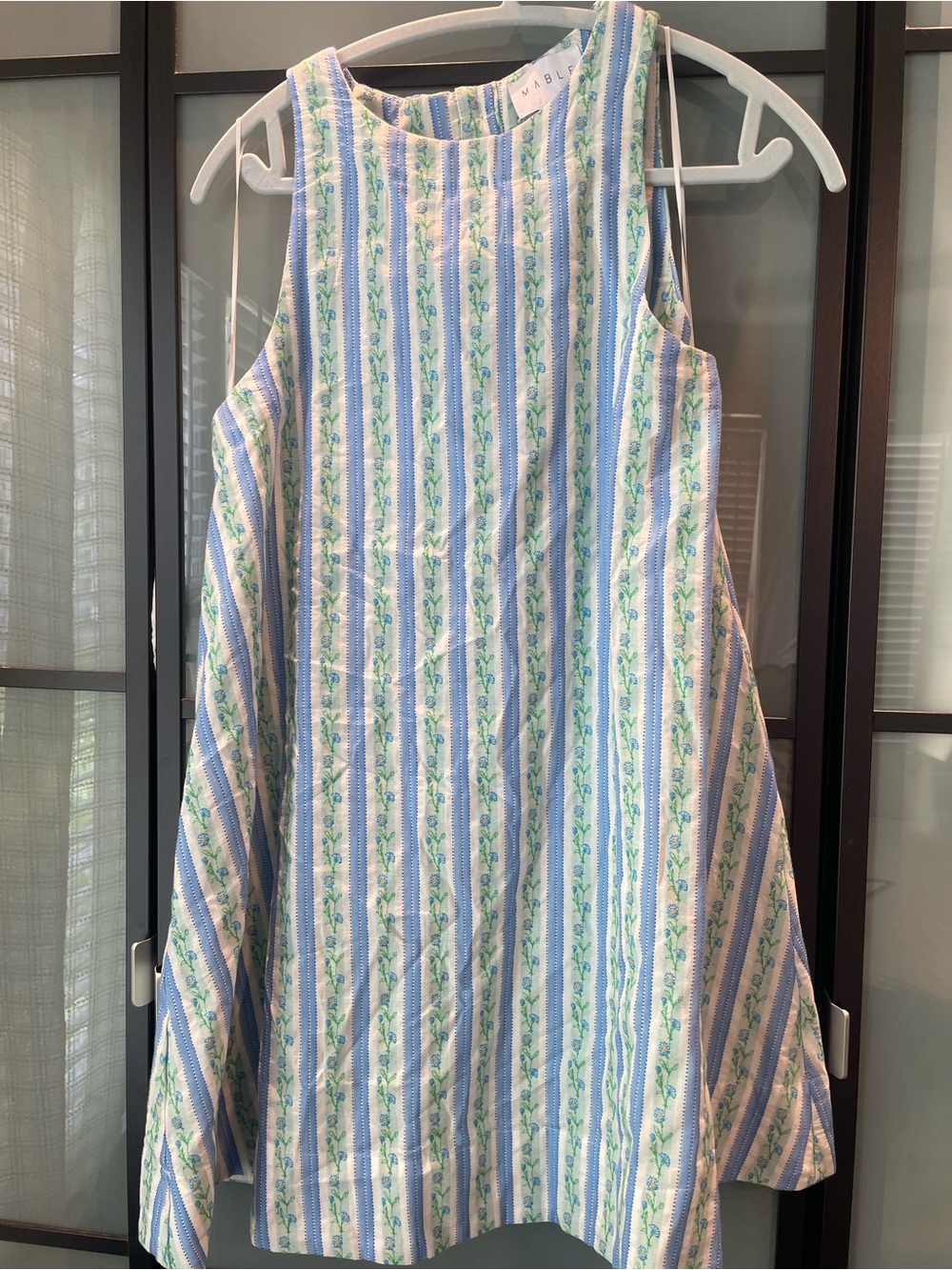 Sleeveless Mini Dress in Blue, Green and White